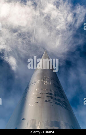 An unusual perspective of the Spire Of Dublin in the centre of O'Connell Street, Dublin City Centre. Stock Photo