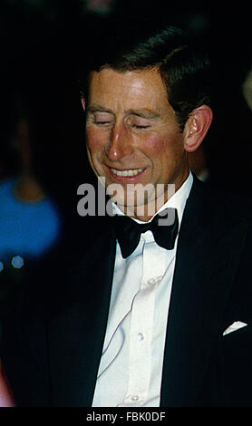 Chicago, Illinois, USA, 5th September, 1986 Charles, Prince of Wales attends the Oak Brook Polo Ball at Marshall Fields Department State Street store in Chicago.  It was a glittering, slinky, flounced and tuxedoed evening as the elite of Chicago society mixed with His Royal Highness. The eighth floor of Marshall Field & Co.`s State Street store had been turned into a polo field with AstroTurf and white folding lawn chairs for a reception for guests.  Credit: Mark Reinstein
