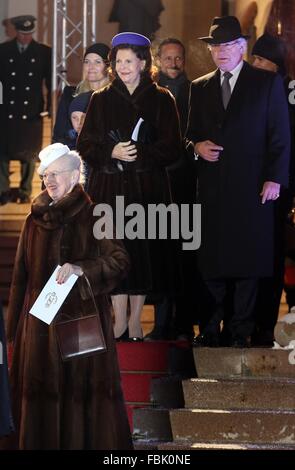 Oslo, 17-01-2016 King Carl Gustav, Queen Margrethe and Queen Silvia 25th anniversary of the ascension to the Norwegian throne of Their Majesties King Harald and Queen Sonja ?Gala performance in the University Aula RPE/Albert Nieboer/Netherlands OUT - NO WIRE SERVICE - Stock Photo