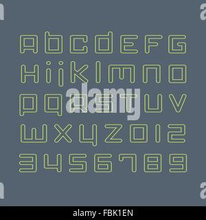 set of urban outline style, alphabet letters. green path characters and numbers. contemporary vector font type design Stock Vector