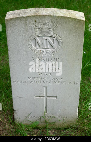 Grave of an unknown sailor of the Merchant Navy, St Marys church, Bawdsey, Suffolk, UK. Stock Photo