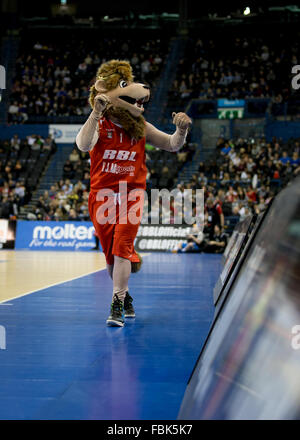 Birmingham, UK, 17th January, 2016. Newcastle Eagles vs Leicester Riders in the  BBL Cup Final 2016 at the Barclaycard Arena. Newcastle Eagles win 94-82.  BBL mascot. copyright Carol Moir/Alamy Live News. Stock Photo