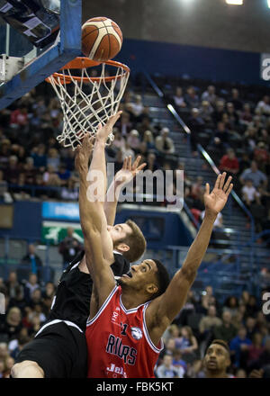 Birmingham, UK, 17th January, 2016. Newcastle Eagles vs Leicester Riders in the  BBL Cup Final 2016 at the Barclaycard Arena. Newcastle Eagles win 94-82. copyright Carol Moir/Alamy Live News. Stock Photo