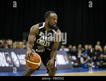 Birmingham, UK, 17th January, 2016. Newcastle Eagles vs Leicester Riders in the  BBL Cup Final 2016 at the Barclaycard Arena. Eagles' Rahmon Fletcher.Newcastle Eagles win 94-82.  copyright Carol Moir/Alamy Live News. Stock Photo