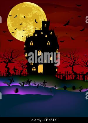 Haunted House on a Graveyard hill. EPS 8 Stock Vector