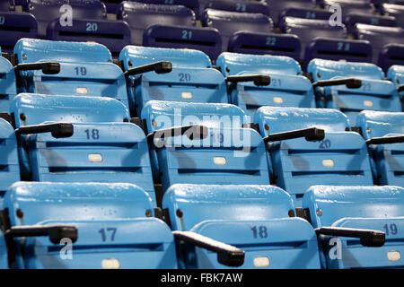 Blue empty seats on the stadium Stock Photo