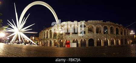 Ancient roman amphitheater Arena in Verona, Italy. Most famous open air theater in the world Stock Photo