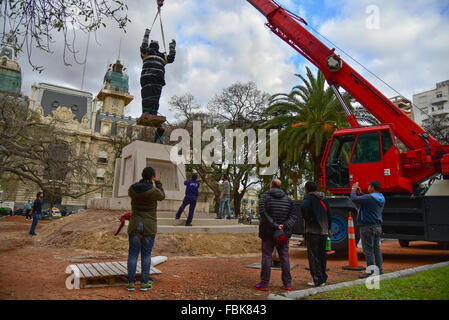 Installation of the monument honoring Argentine former President Juan Domingo Peron, a populist who became a national icon. Stock Photo