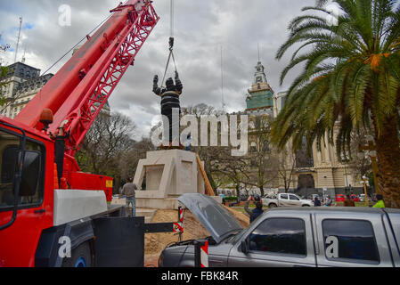 Installation of the monument honoring Argentine former President Juan Domingo Peron, a populist who became a national icon. Stock Photo