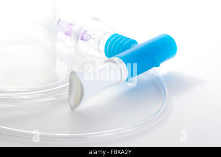 Breathing treatment nebulizer mouthpiece with tubing and medication cup ...