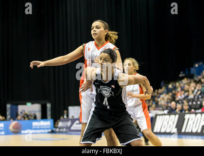 Birmingham, UK, 17th January, 2016. the  WBBL Trophy Final 2016 at the Barclaycard Arena. Crusaders' Diana Naydenova. Sheffield Hatters defeat Barking Abbey Crusaders 79-45. copyright Carol Moir/Alamy Live News. Stock Photo