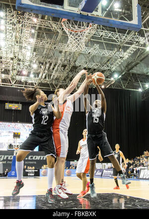 Birmingham, UK, 17th January, 2016. the  WBBL Trophy Final 2016 at the Barclaycard Arena. Sheffield Hatters defeat Barking Abbey Crusaders 79-45. copyright Carol Moir/Alamy Live News. Stock Photo