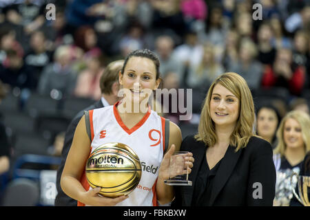 Birmingham, UK, 17th January, 2016. the  WBBL Trophy Final 2016 at the Barclaycard Arena. Hatters' Helen Naylor. Sheffield Hatters defeat Barking Abbey Crusaders 79-45. copyright Carol Moir/Alamy Live News. Stock Photo