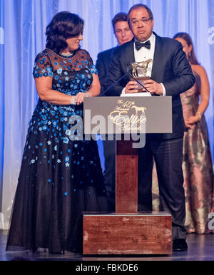 Hallandale Beach, Florida, USA. 16th Jan, 2016. January 16, 2016 : Team American Pharoah accepts one of many awards at the 2015 Eclipse Awards Ceremony in the Sport of Kings Ballroom at Gulfstream Park in Hallandale beach, Florida. Scott Serio/ESW/CSM/Alamy Live News Stock Photo