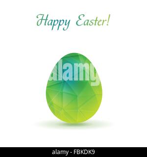 Bright blue and green polygonal egg on white background. Vector low poly Easter graphic design Stock Vector