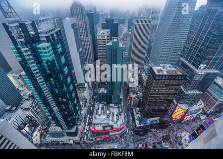 Bird's eye view of Times Square and New York skyline from above. Stock Photo