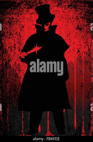 Jack the Ripper over a red grunge background Stock Vector