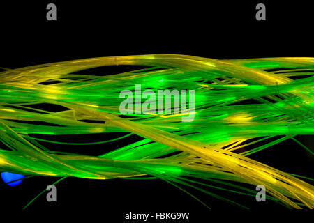 Colorful yellow and green fiber optics transparent tubes Stock Photo