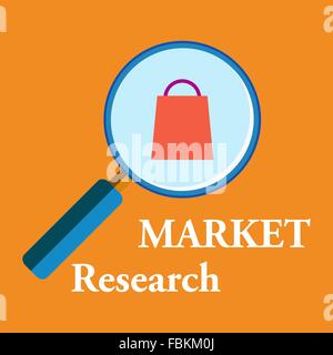 Market research with loop and shopping bag Stock Vector