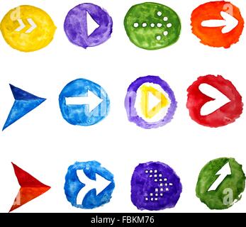 Watercolor brush stroke arrows collection. Stock Vector