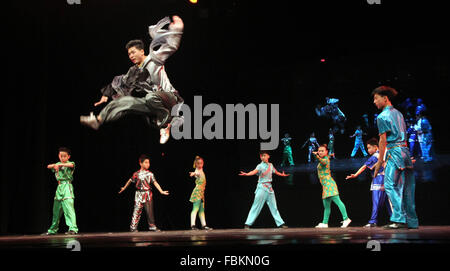 Dhaka, Bangladesh. 17th Jan, 2016. Chinese artists perform at the National Theater in Dhaka, Bangladesh, Jan. 17, 2016. The two-day Chinese cultural program started on Sunday for the upcoming Chinese Lunar New Year. The program was organized by Bangladesh-China Friendship Center and Chinese Embassy in Bangladesh. Credit:  Shariful Islam/Xinhua/Alamy Live News Stock Photo