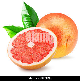 red grapefruit with slice isolated on the white background. Stock Photo