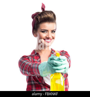 Beautiful young cleaner Stock Photo