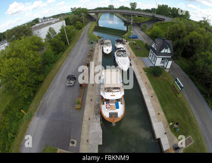 Boats going through the locks on the Canal de Chambly, Québec, Canada.