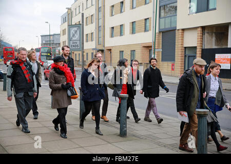 London, UK. 18th January, 2016. Plane Stupid activists arrive at the court hearing at Willesden Magistrates Court resulting from their occupation of the north runway of Heathrow Airport. Credit:  Mark Kerrison/Alamy Live News Stock Photo