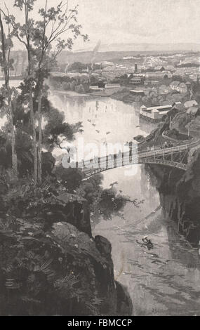LAUNCESTON, from Cataract Bridge. Tasmania. Australia, antique print 1888 Stock Photo