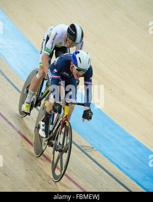 Hong Kong.17th January, 2016. Thomas Boudat of France wins the Men's Omnium race.Day 3 of the UCI Track Cycling World Cup Credit:  Jayne Russell/Alamy Live News Stock Photo