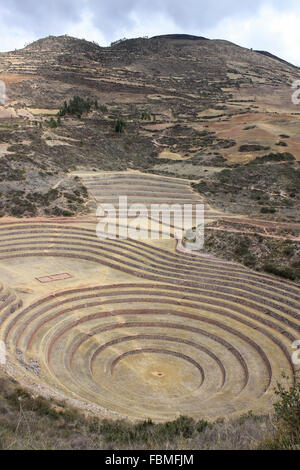 Inca Terraces At Moray Archaeological Park Stock Photo