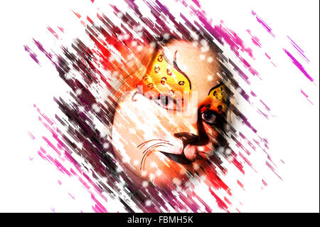 Digitally manipulated young teenage female model with elaborate tiger make up mask Stock Photo