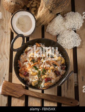 Coconut Sevai. Coconut Idiyappam. South Indian rice noodle dish. Stock Photo