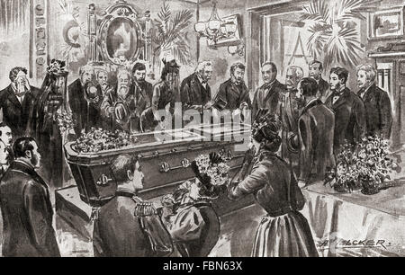 The death of Benjamin Harrison in 1901, scene in the parlor of the Harrison home in Indianapolis, United States of America. Benjamin Harrison, 1833 – 1901.  23rd President of the United States. Stock Photo