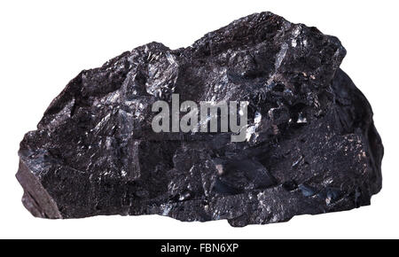 macro shooting of specimen natural rock - black anthracite (coal) mineral stone isolated on white background Stock Photo