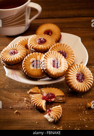 Food & drinks, cookies, jam biscuits, tea snacks, coffee bite, bakery, energy  bites, Biscuits on the table, biscuits & coffee Stock Photo