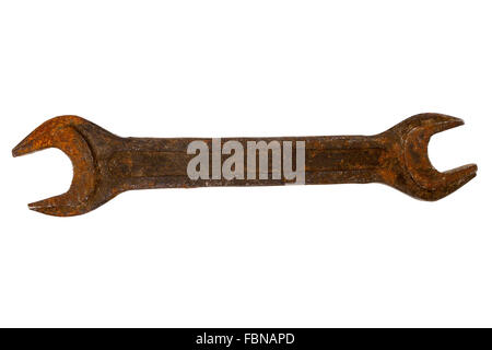 Old rusty wrench isolated on white background Stock Photo