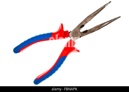Used long nose pliers isolated on white background Stock Photo