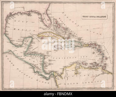 WEST INDIA ISLANDS. Caribbean Antilles Gulf of Mexico. JOHNSON, 1850 old map Stock Photo