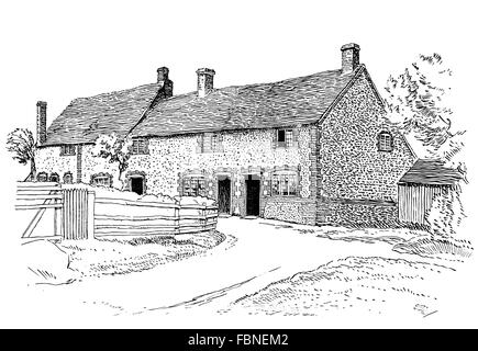 a small country cottage, line drawing, by architect RF Johnston, line ...