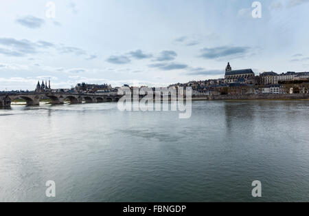 Panoramic view of Blois on the Loire River (France). Stock Photo