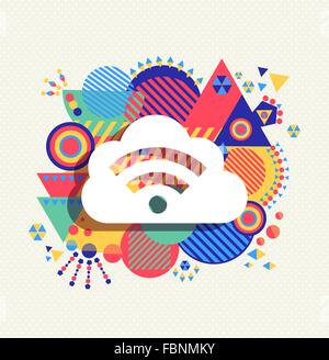 RSS feed cloud computing icon poster design with colorful vibrant geometry shapes background. Social media concept. EPS10 vector Stock Vector