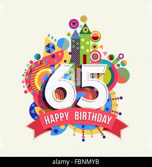 65 Today Celebrate 65th Flower Ring Design Bright Modern Happy Birthday Card 