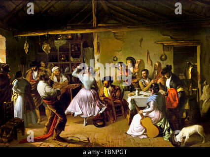 Dance at a Country Inn 1850 Rafael Benjumea  Andalusia Spanish Spain Stock Photo