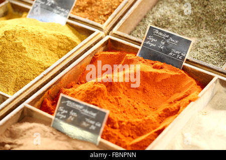 Freshly ground Paprika for sale on an open market stall in the south of france Stock Photo