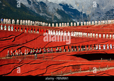 Jade Dragon Snow Mountain,Ethnicity show designed by Mr Li Jing Yenxung,who mastered Beijing Olympics,Lijiang,Yunnan,PRC,China Stock Photo