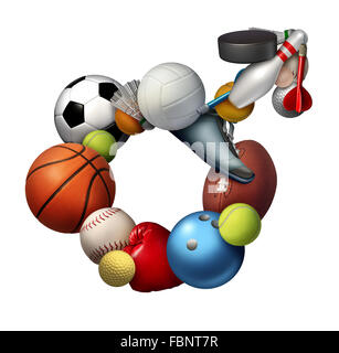 Male sports sign icon and symbol or sport men concept as a group of sporting equipment as soccer football tennis shaped as an icon representing the man gender active lifestyle. Stock Photo