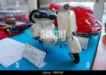 Torino, Italy. 17th Jan, 2016. A model of the Vespa during modeling exhibition at Grugliasco, near Torino, a weekend dedicated to the static and dynamic modeling. © Cycle For Water Campaign/Alamy Live News Stock Photo