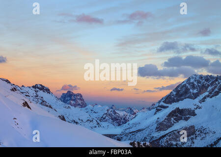 Sunset, sunrise in Alpes - european skiing resort Stock Photo